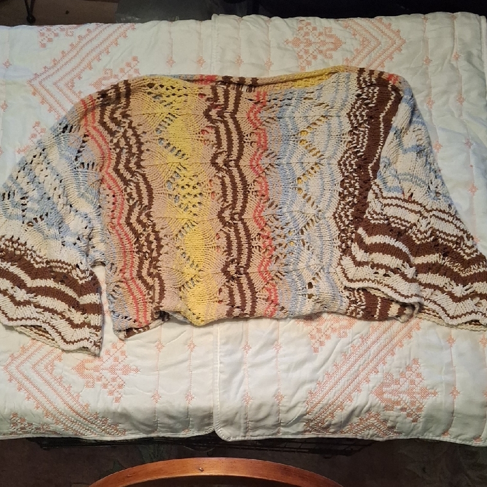 Free People Striped Knit Sweater in Brown and Cream